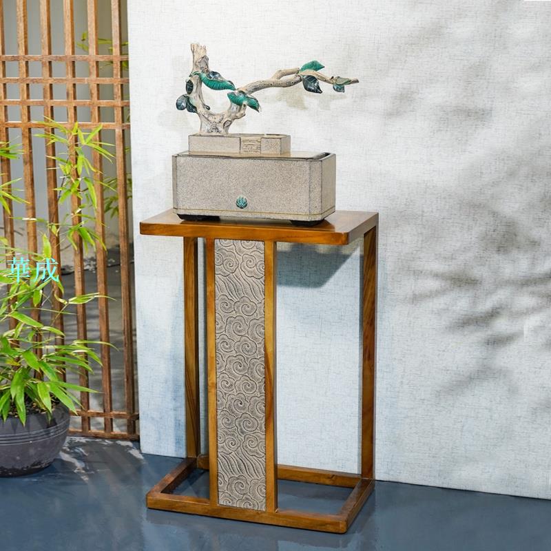 新中式復古實木花架玄關茶室客廳展示架落地藝術裝飾帶抽屜置物架