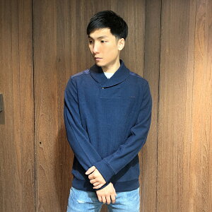 美國百分百【Calvin Klein 】針織衫 CK 線衫 半拉 長袖 特殊領 素面 logo 男 深藍 M號 A673