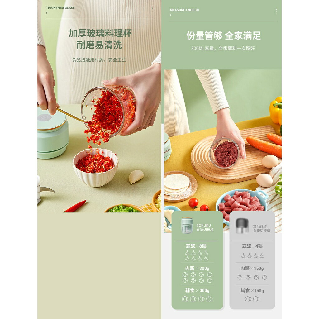 ISONA 蘿蔔兔roboto電動搗蒜器 絞肉機 攪碎機 蒜泥機 5V 30W 2000mAh 300ML玻璃料理杯 4