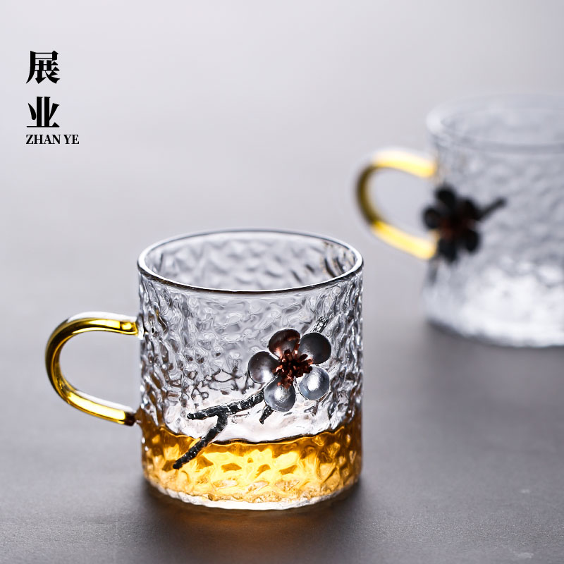 展業錫梅花小茶杯玻璃耐熱錘紋品茗杯組合套裝功夫喝茶小杯子帶把
