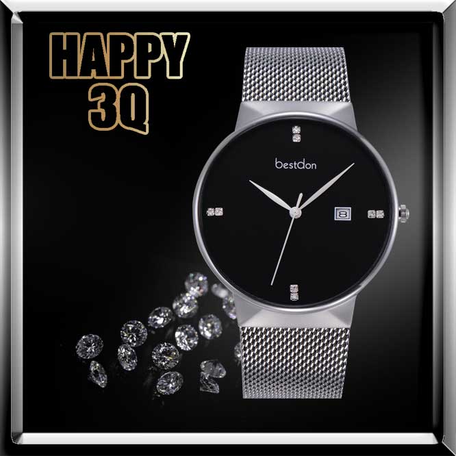 商務男錶日期顯示精鋼米蘭防水石英錶帶超薄手錶-黑/白【AAA0613】