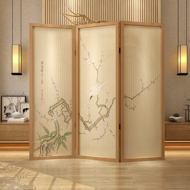 熱銷/免運費 新中式花鳥隔斷實木玄關客廳辦公室酒店餐廳現代簡約半透移動折屏