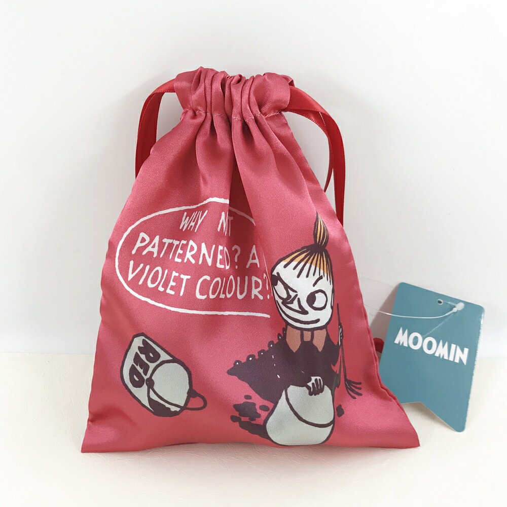 日本 moomin 嚕嚕米 小不點 緞面 束口袋(紅色)｜小鶴日貨