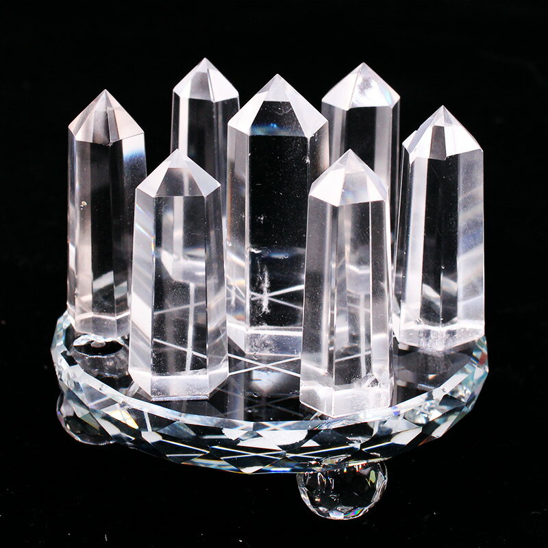天然白水晶七星陣擺件六棱柱球玻璃底盤家居裝飾禮品原石