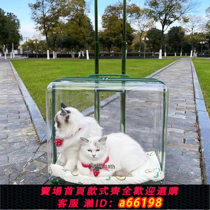 【臺灣公司 可開發票】貓包外出便攜拉桿箱貓咪行李箱透明寵物旅行箱大號狗狗推車貓籠子