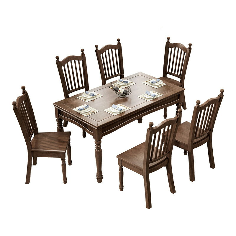 【免運】美雅閣| 實木餐桌椅組合現代美式鄉村西餐桌簡約客廳餐廳小戶型長方形飯桌