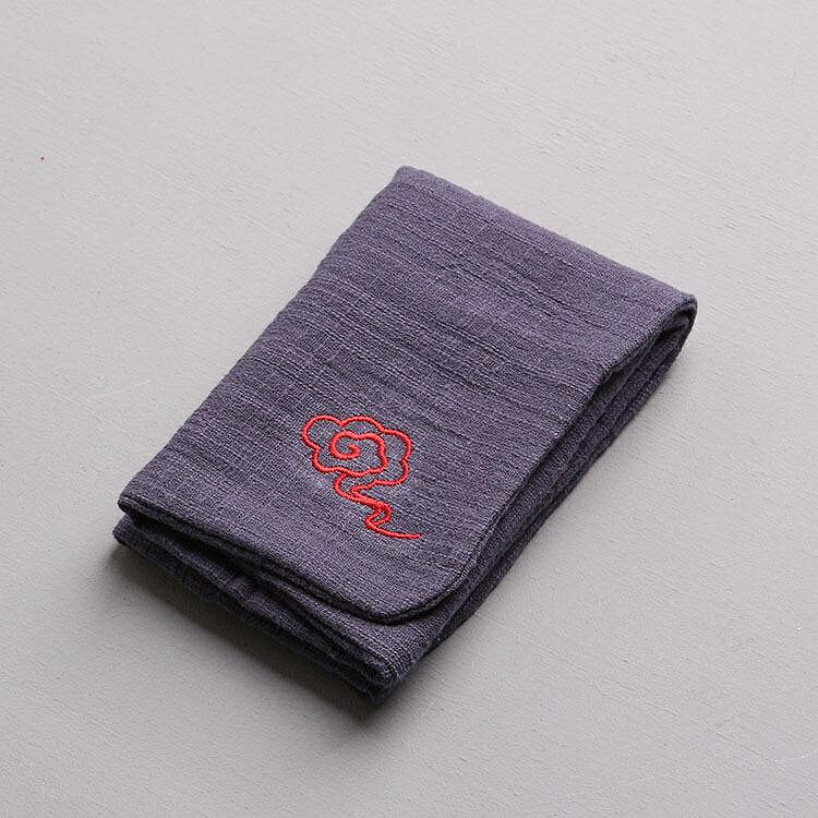 刺繡純棉麻吸水茶巾祥雲正方形加厚茶墊日式禪意抹布茶具配件