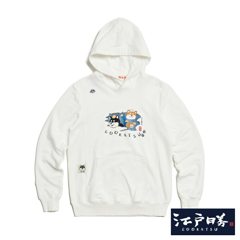 EDOKATSU江戶勝 男款 勝太郎系列 勝太郎泡溫泉長袖連帽T恤 (米白色)