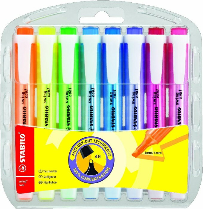 STABILO Swing Cool 螢光筆8色 塑膠吊盒275/8-3【領券滿額再折千11/30止】