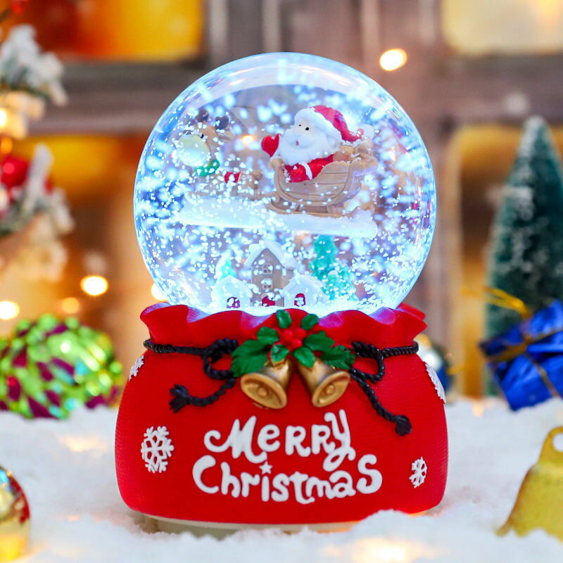 圣誕節禮物圣誕老人雪花發光水晶球音樂盒擺件幼兒園兒童生日禮物