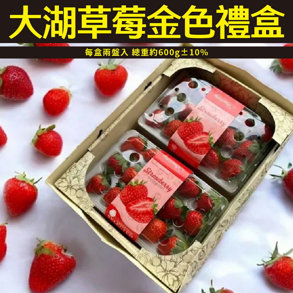 【仙菓園】臺灣苗栗大湖 草莓金色禮盒版 每盒兩盤入 總重約600g±10%
