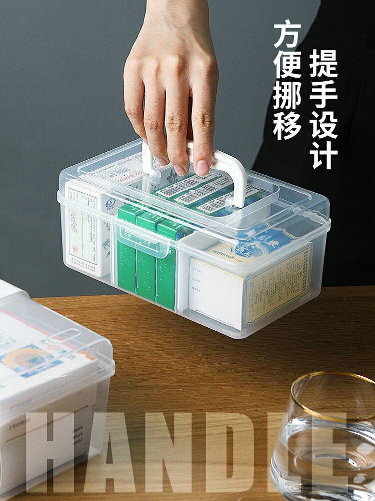 手提塑料透明收納盒零食整理盒有蓋儲物盒桌面收納箱小號帶蓋盒子