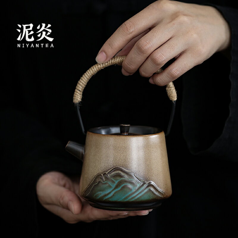 窯變提梁壺中式簡約過濾單壺家用陶瓷功夫茶具泡茶壺復古手工茶壺