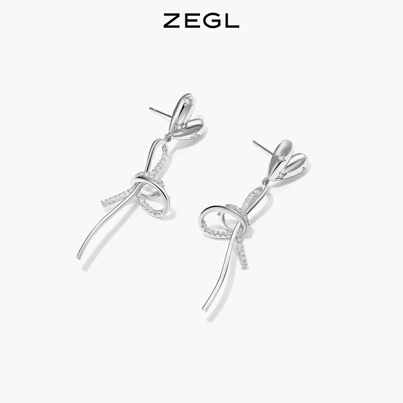 ZEGL愛心蝴蝶結耳環女2022年新款夸張耳釘小眾設計感925銀針耳飾