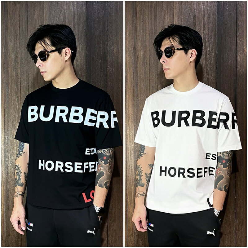 美國百分百【全新真品】Burberry T恤 棉質 短袖 上衣 logo 歐洲精品 短T 黑色/白色 CW89