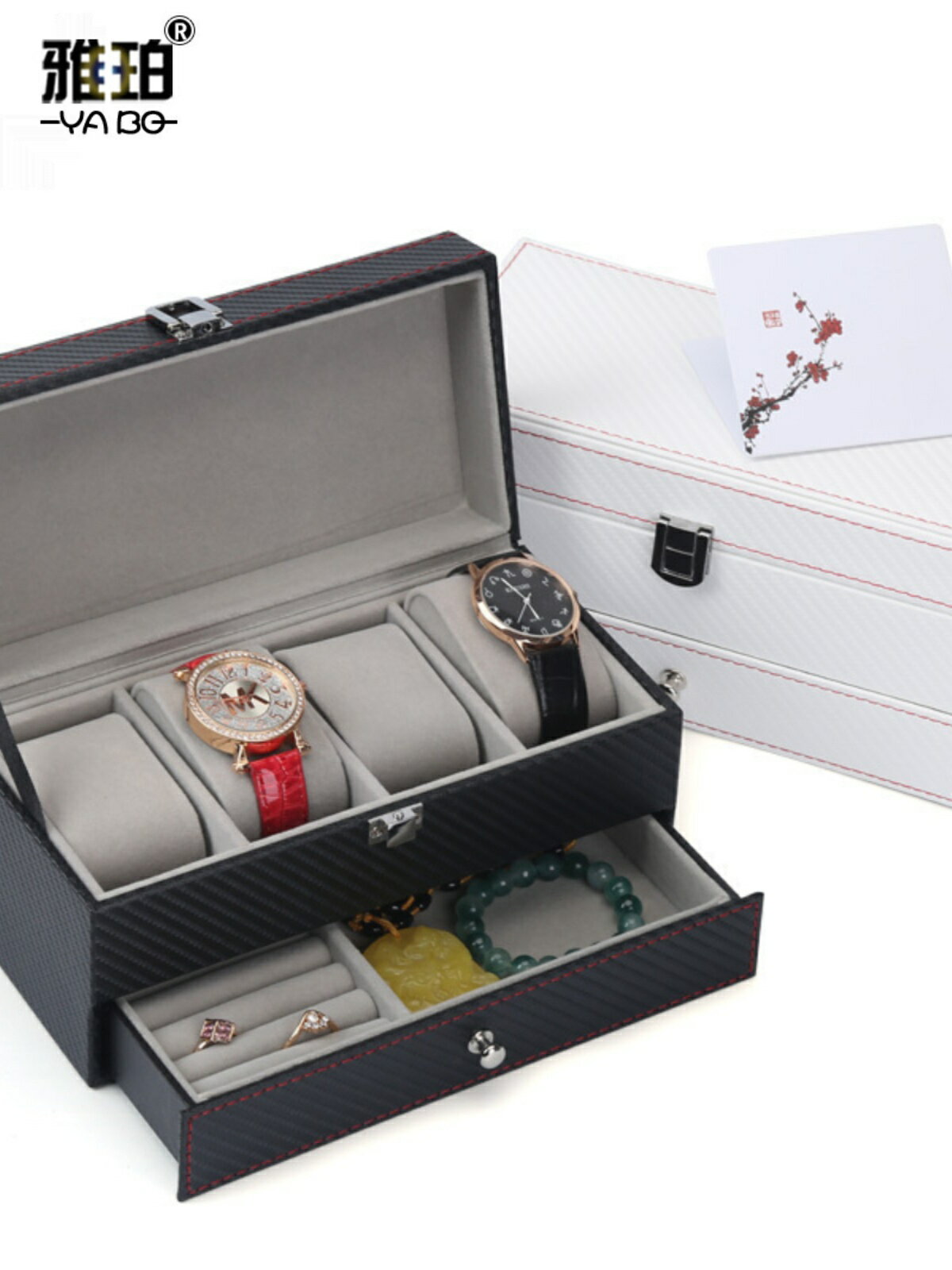 免運 優樂悅~碳纖維雙層手表盒首飾收納盒歐式公主多格韓國飾品收拾整理盒禮物 搖表器 展示盒