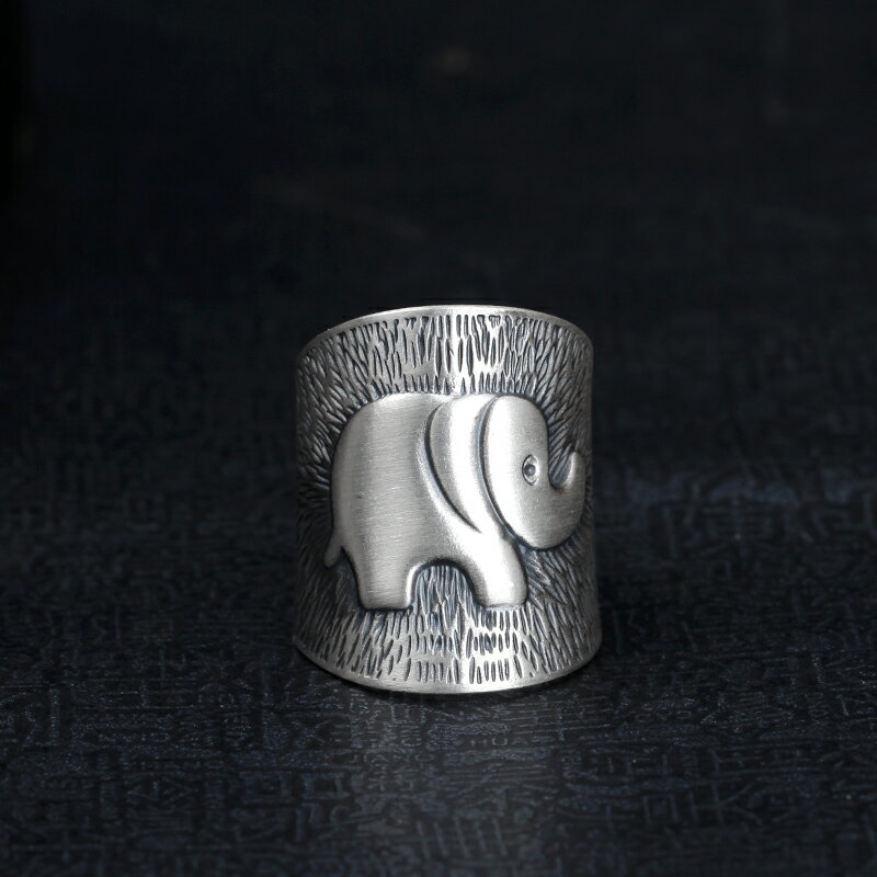 990純銀吉象戒指寬版開口男士個性女復古情侶對戒飾品生日禮物