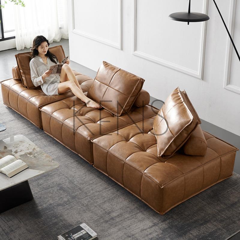 【KENS】沙發 沙發椅 北歐真皮沙發皮埃蒙特極簡工業風豆腐方塊格單個創意客廳組合沙發