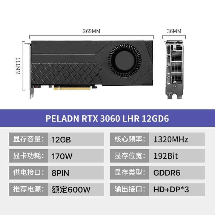 RTX3060 12G渦輪顯示卡 伺服器臺式電腦GPU深度學習AI圖形渲染【宜家良品百貨】
