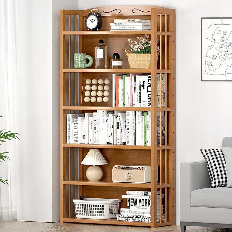 現代簡約新款家用實木落地書架簡易客廳書柜置物架貨架書本收納架