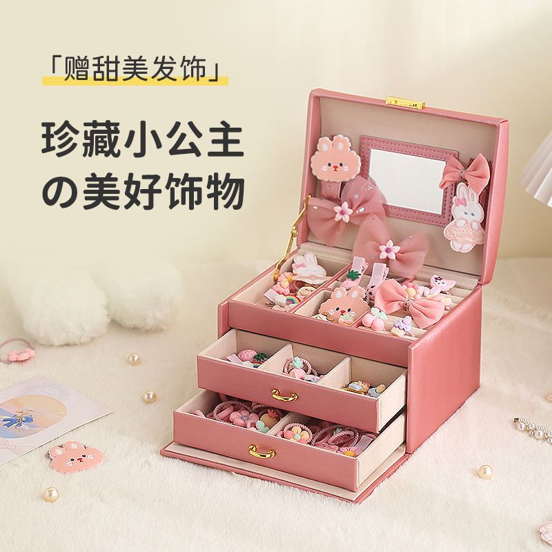 歐式公主多層首飾盒韓國木質飾品收納盒禮品盒子帶鎖手金銀首飾盒-快速出貨