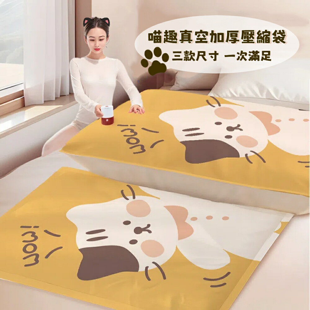 【A&R】六入組 喵趣真空加厚壓縮袋 100x80cm×2、100x70cm×2、80x56cm×2(衣物 羽絨外套收納袋 旅行收納)