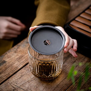 透明錘紋玻璃建水帶蓋茶水茶渣桶茶水盂壺承創意日式復古茶具配件