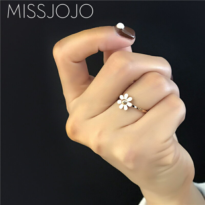 日韓版簡約氣質甜美小清新花朵鈦鋼鍍18K玫瑰金細款戒指尾戒女
