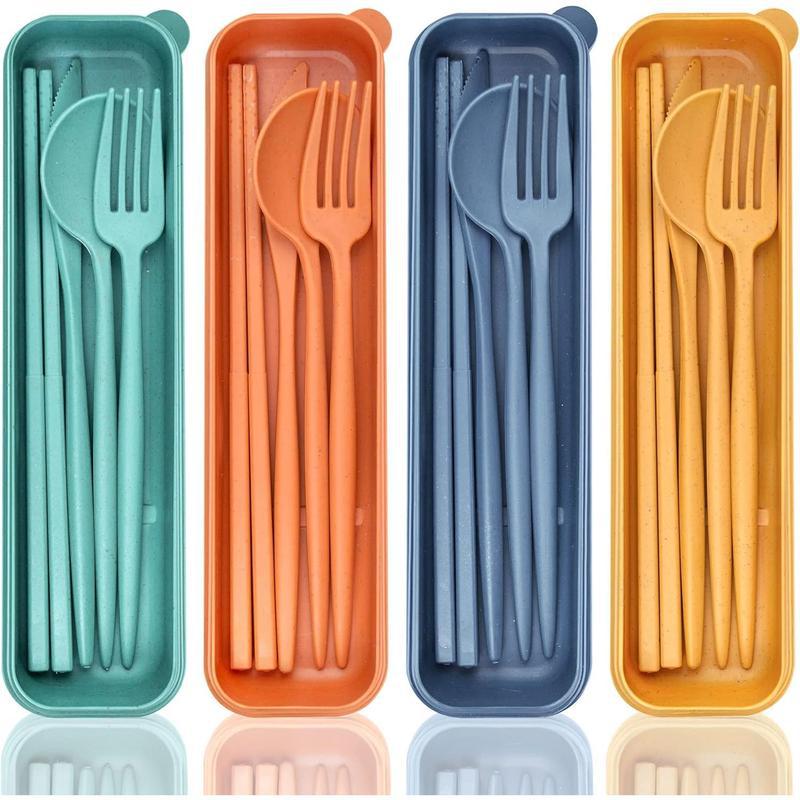 款Travel Utensils with Case 4 Sets Wheat Straw Portable