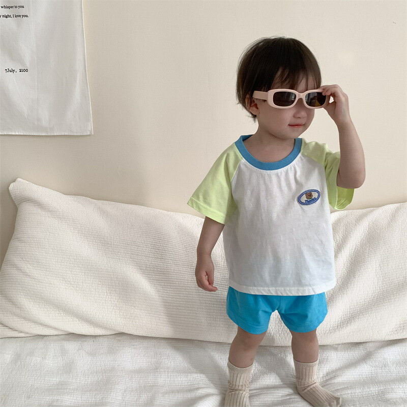 男童夏裝薄款韓版童裝寶寶衣服夏款男童2024夏季新款嬰兒撞色套裝