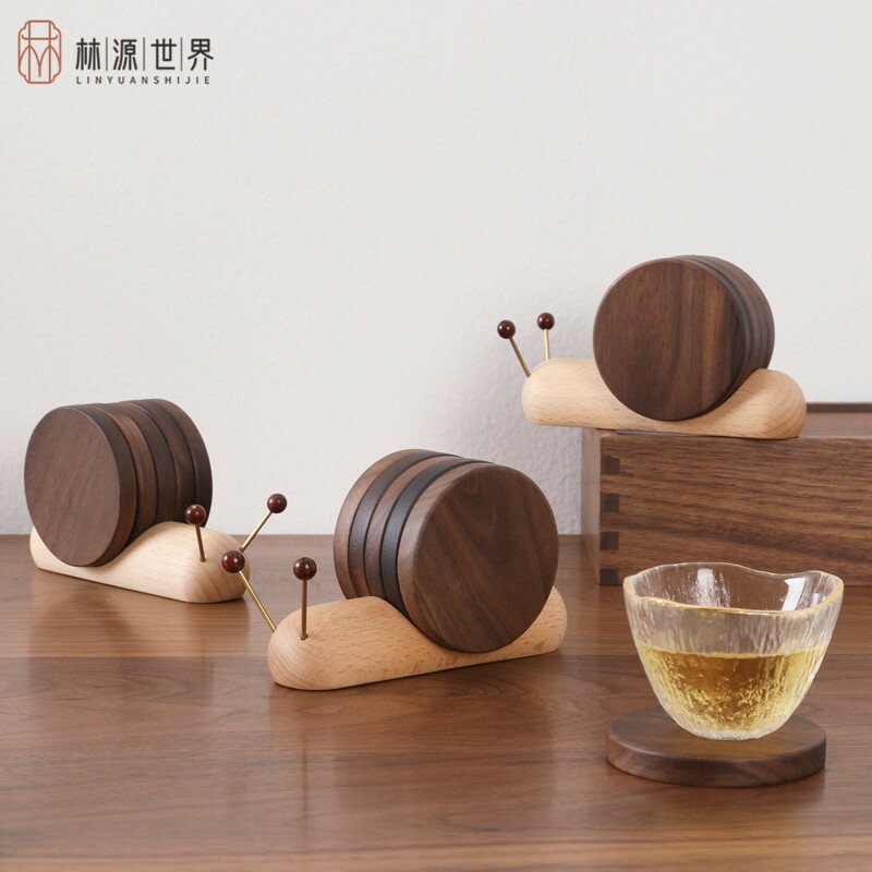 【新年特惠】可愛蝸牛杯墊實木製禮品茶杯咖啡杯墊防滑隔熱墊餐墊【幸福驛站】