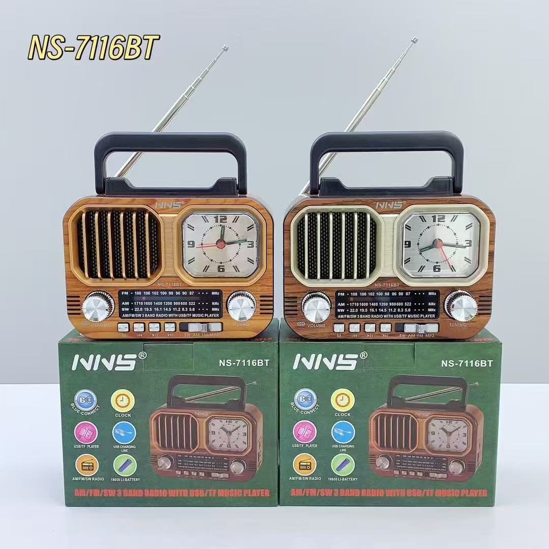 NS-7116BT新款復古藍牙音箱手提時鐘顯示屏三段調頻多功能收音機【宜家良品百貨】