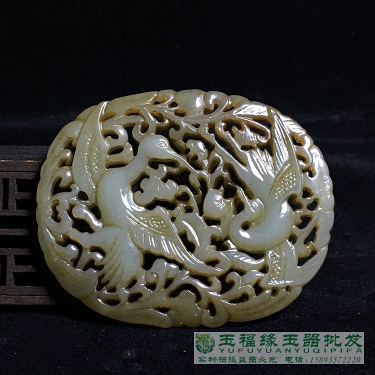 清代和田玉鳳鳥蟠桃紋飾玉佩掛件古玩喜上眉梢古玉老物件明清牌子