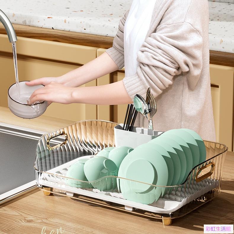 新款廚房碗碟碗盤收納架 瀝水碗碟架 環保塑膠廚房餐具 瀝水碗架 檯面置物架 分隔碗碟收納 果蔬收納