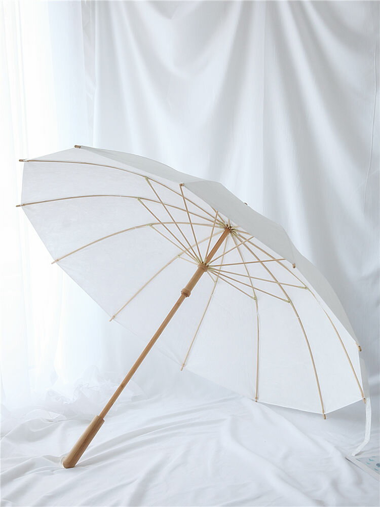 竹傘復古風竹子遮陽傘白色中國風防曬黑膠直桿杜邦紙傘長柄傘