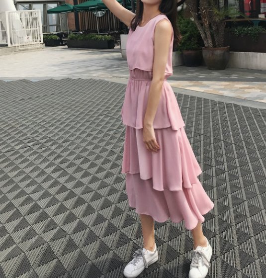 FINDSENSE H1 2018 夏季 新款 甜美 純色 荷葉邊 仙女蛋糕裙 連衣裙 休閒潮流 女裙子