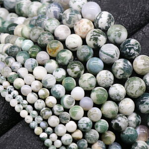 Moss Agate苔蘚瑪瑙圓 珠散珠子diy串珠天然石飾品配件半成品材料