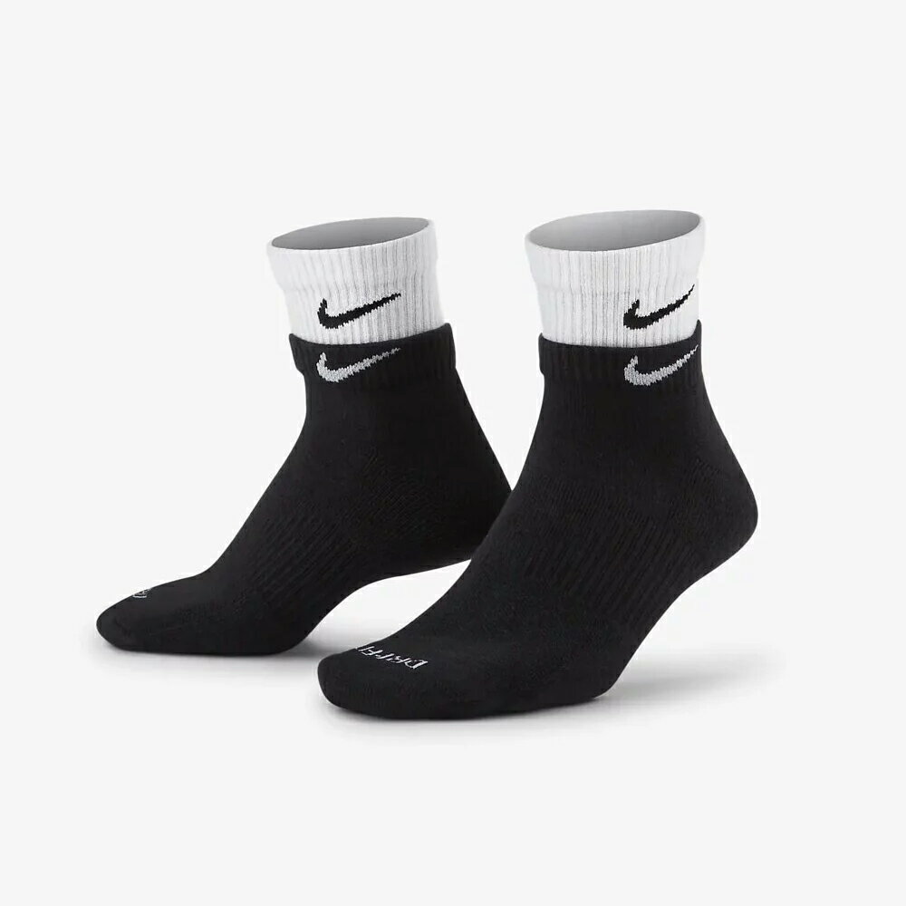 【滿額現折300】NIKE 襪子 運動襪 EVERYDAY PLUS CUSHIONED 黑 白色拼接 中筒襪 (布魯克林) DH4058-011