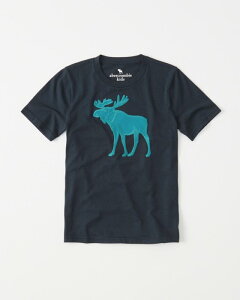 美國百分百【Abercrombie & Fitch】T恤 AF 短袖 麋鹿 大logo 女 男 情侶裝 深藍 青年版 XS S號 H991