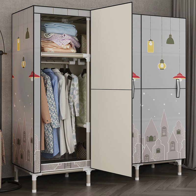 簡易衣櫃 開門款簡易布衣櫃家用臥室全鋼架加粗加厚鋼管出租房結實耐用衣櫥-快速出貨