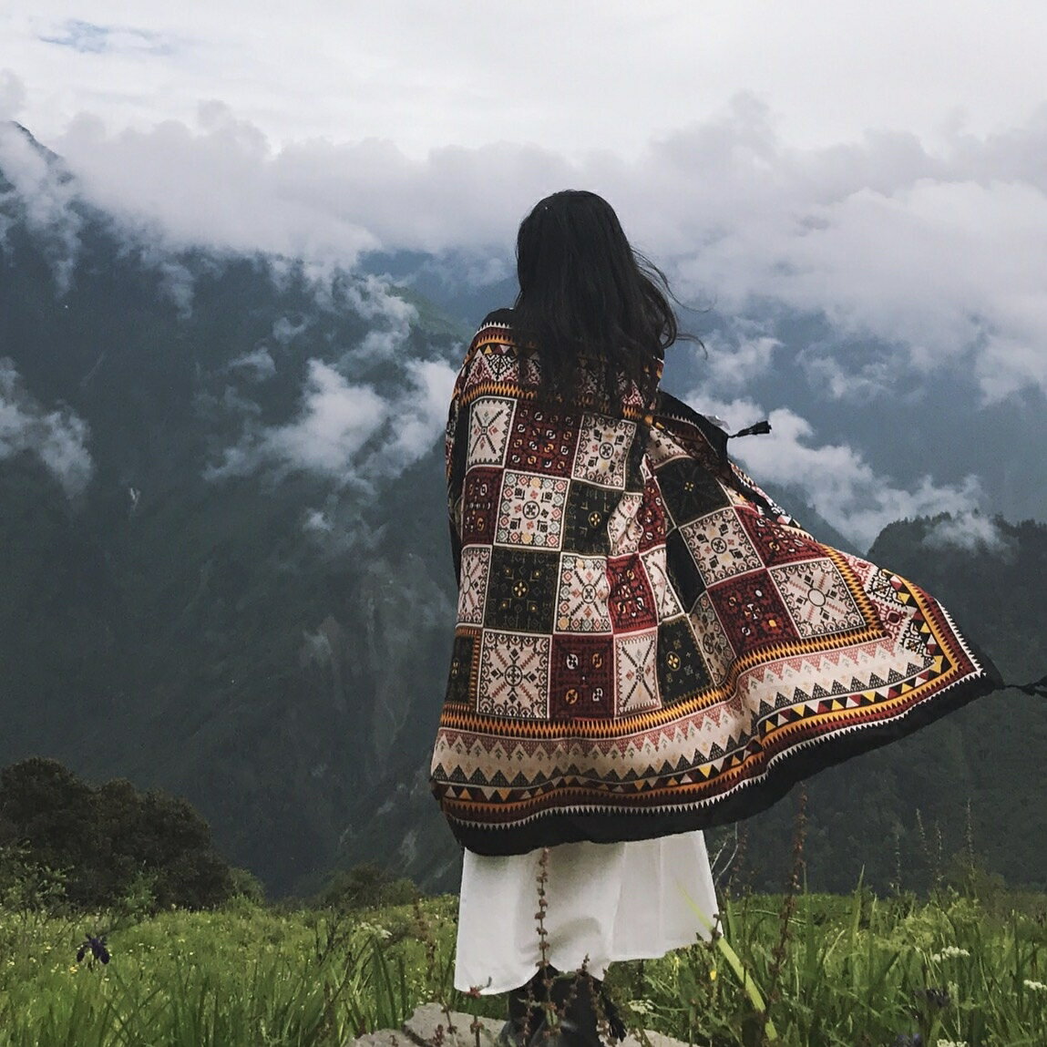 青海西藏茶卡鹽湖沙漠旅游拍照披肩女民族風圍巾兩用空調御寒披風 全館免運