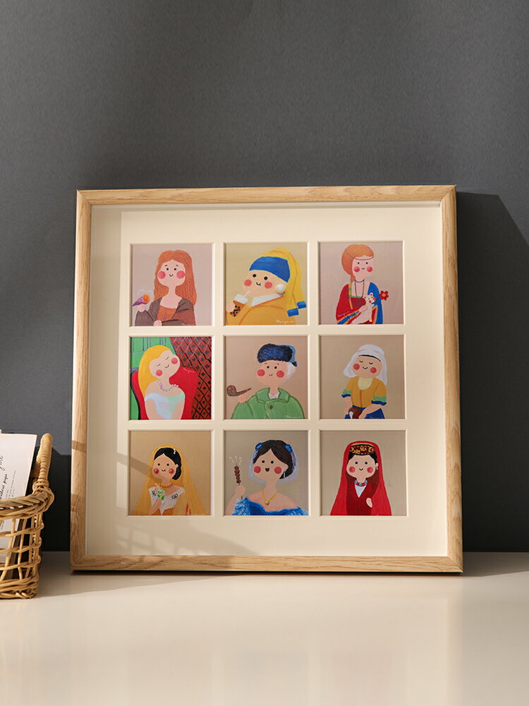 創意九宮格相框掛墻兒童情侶照片畢業紀念油畫帶卡紙立體中空畫框