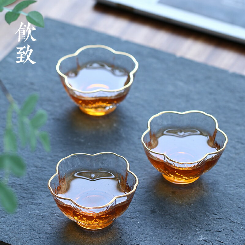 飲致金邊玻璃小號茶杯個人日式錘紋品茗杯主人杯功夫茶具單個杯子