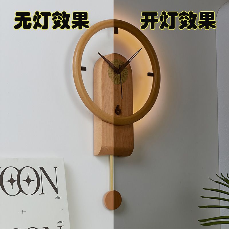 免運 開立發票 掛鐘 鬧鐘 擺鐘 時鐘 壁畫 掛畫 鐘表 簡約創意網紅掛鐘現代客廳實木家用個性中式鐘表壁燈藝術北歐時鐘