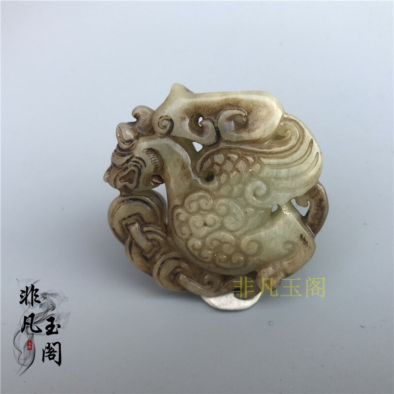 收藏品高古玉仿明元古玩玉器岫玉雕刻古獸把件掛件手飾老物件古董