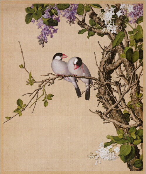 仿古畫名畫復製品清郎世寧紫白丁香圖47-39釐米花鳥畫中國畫字畫