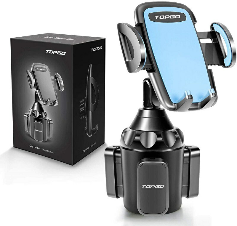 【美國代購】TOPGO 車用杯架型手機支架 360度旋轉 免安裝 藍色