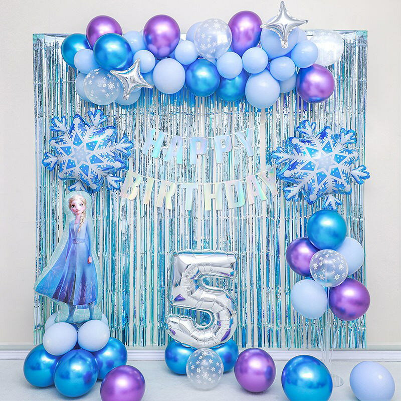 冰雪奇緣氣球套餐艾莎公主女孩生日10周歲布置派對主題背景墻裝飾