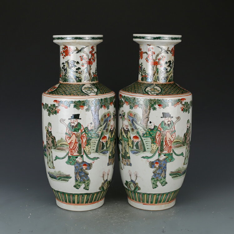 大清康熙五彩福祿壽棒槌瓶 仿古瓷器古董真品中國風花瓶古玩收藏
