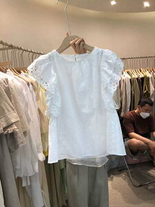 韓國夏裝甜美氣質蕾絲花邊鏤空飛飛袖襯衫上衣女潮